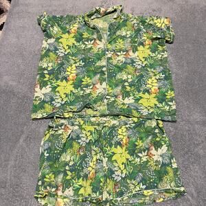 Print Fresh Pajamas Womens XXL Green Jungle Short Top and Shorts Organic Cotton